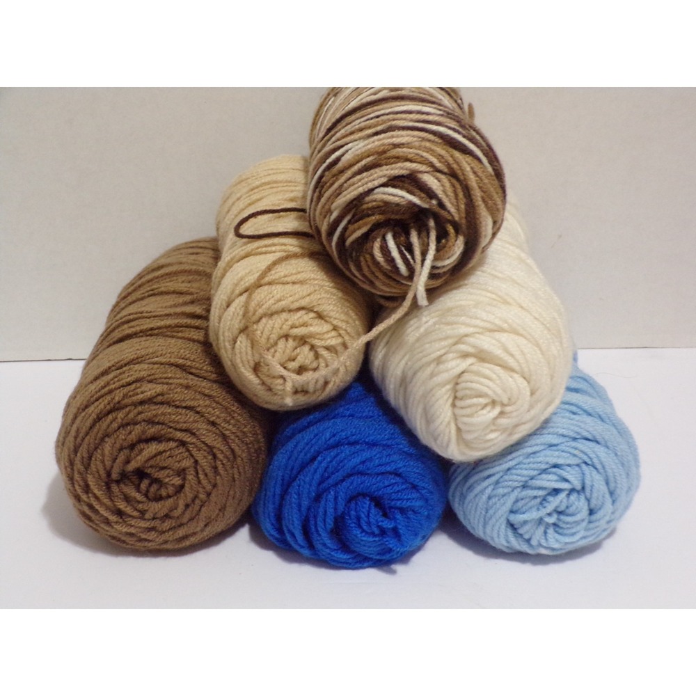 Red Heart? Bundle Crafting Yarn Lot of 6 Brown Tan Beige Navy Lt. Blue